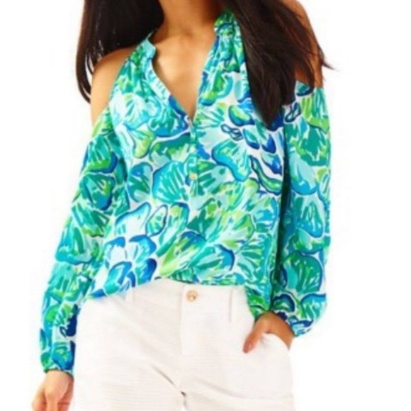 Lilly Pulitzer Sunny Shoulder Elsa Top in Agate Green Lazy River (Medium) - Picture 1 of 13